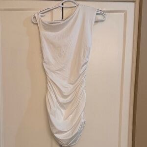 SHEIN White One-Shoulder Ruched Mini Dress